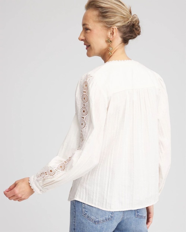 Split-neck Lace Trim Blouse - image 3